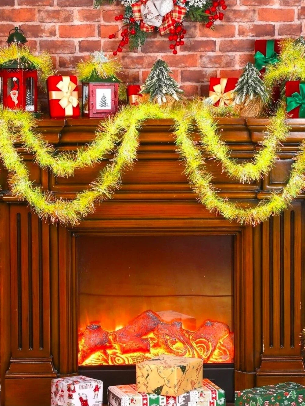 Christmas Tinsel Lime Green Metallic Foil Shiny Christmas Garland,(50 ft) EUC